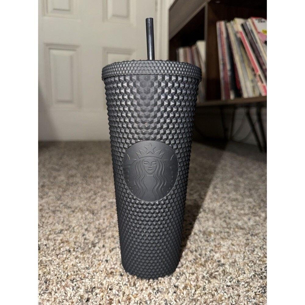 Starbucks Black Studded Tumbler Cold Cup 24 oz Venti Lid Straw